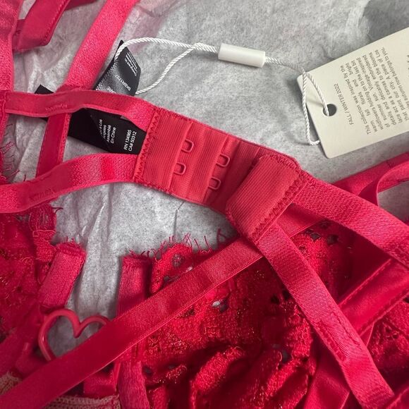NWT For Love & Lemons Valentines Day Rosa Lace Red Heart Bra Size Small - Picture 5 of 10